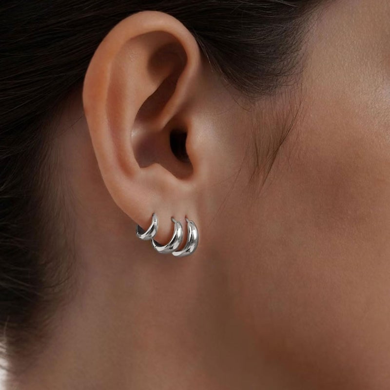 MIDEEO Gold/Sliver Chunky Hoop Earrings Set for Women, 14K Gold Plated Twisted Huggie Hoop Earring Hypoallergenic Thick Open Lightweight Chunky Hoop Earrings Jewelry for Gifts - Image 3